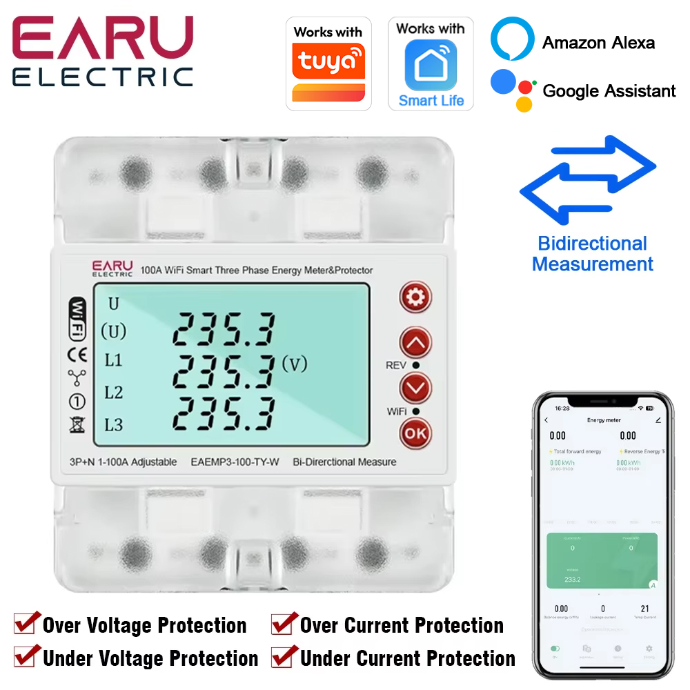 Energy Meter Bidirectional - EARU Three Phase Tuya WiFi Smart