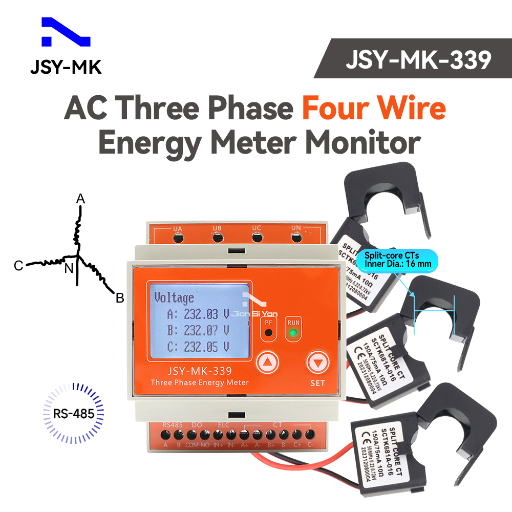 Energy Meter Bidirectional - JSY-MK-339 RS485 Bidirectional Measurement 150A AC