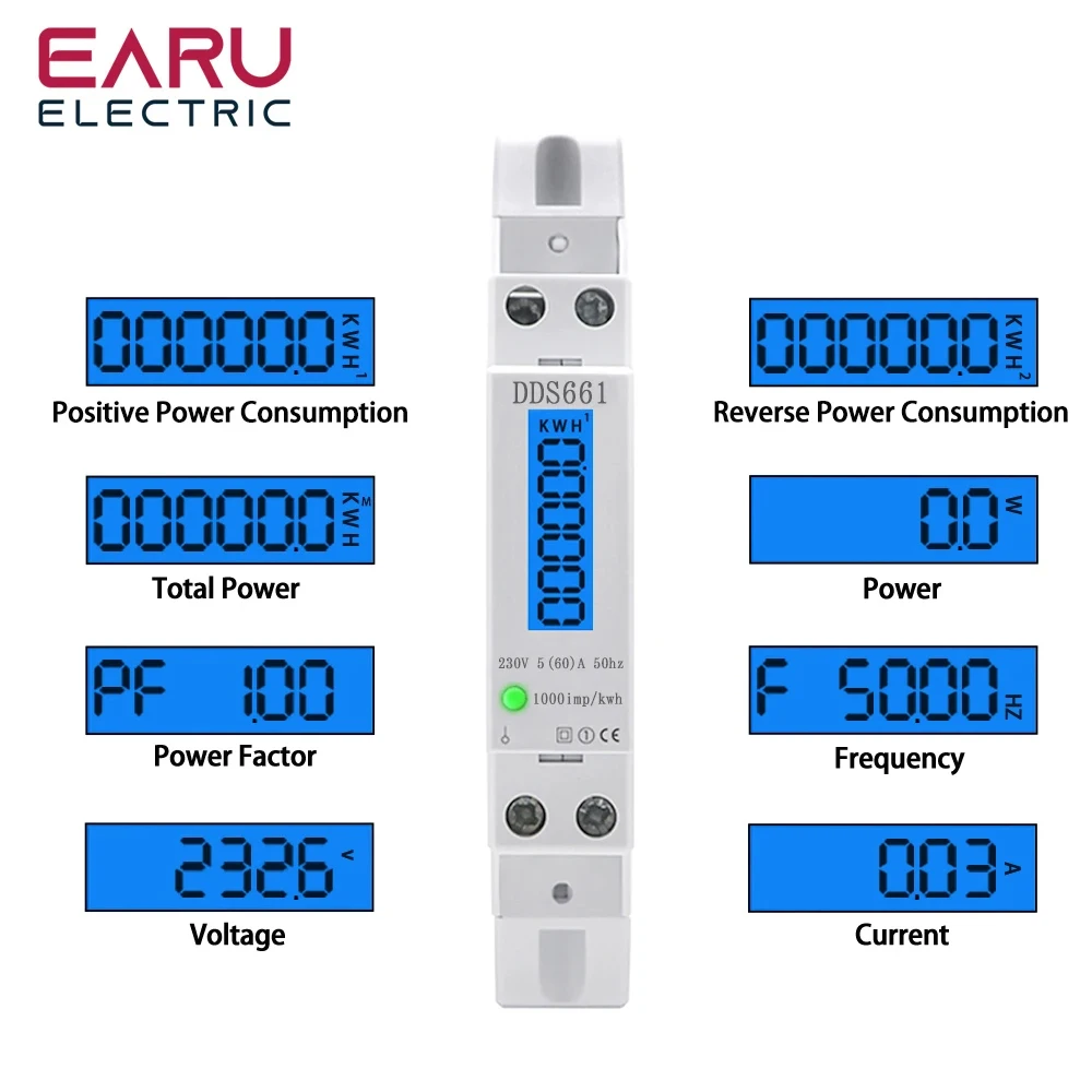Energy Meter Bidirectional - Single Phase Backlight Wattmeter Power LCD