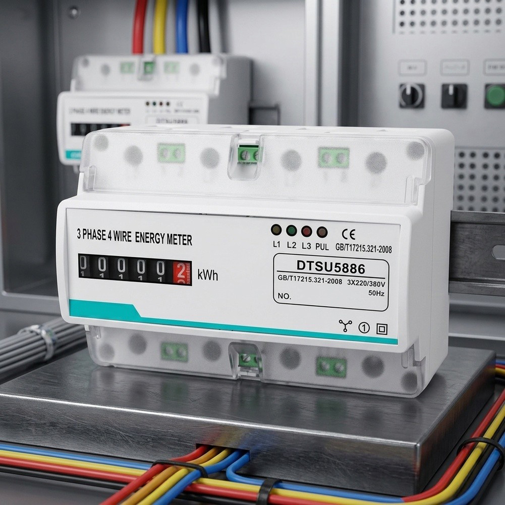 Energy Meter Bidirectional - 3-Phase 4-Wire 100A Rail-Mount Energy Counter