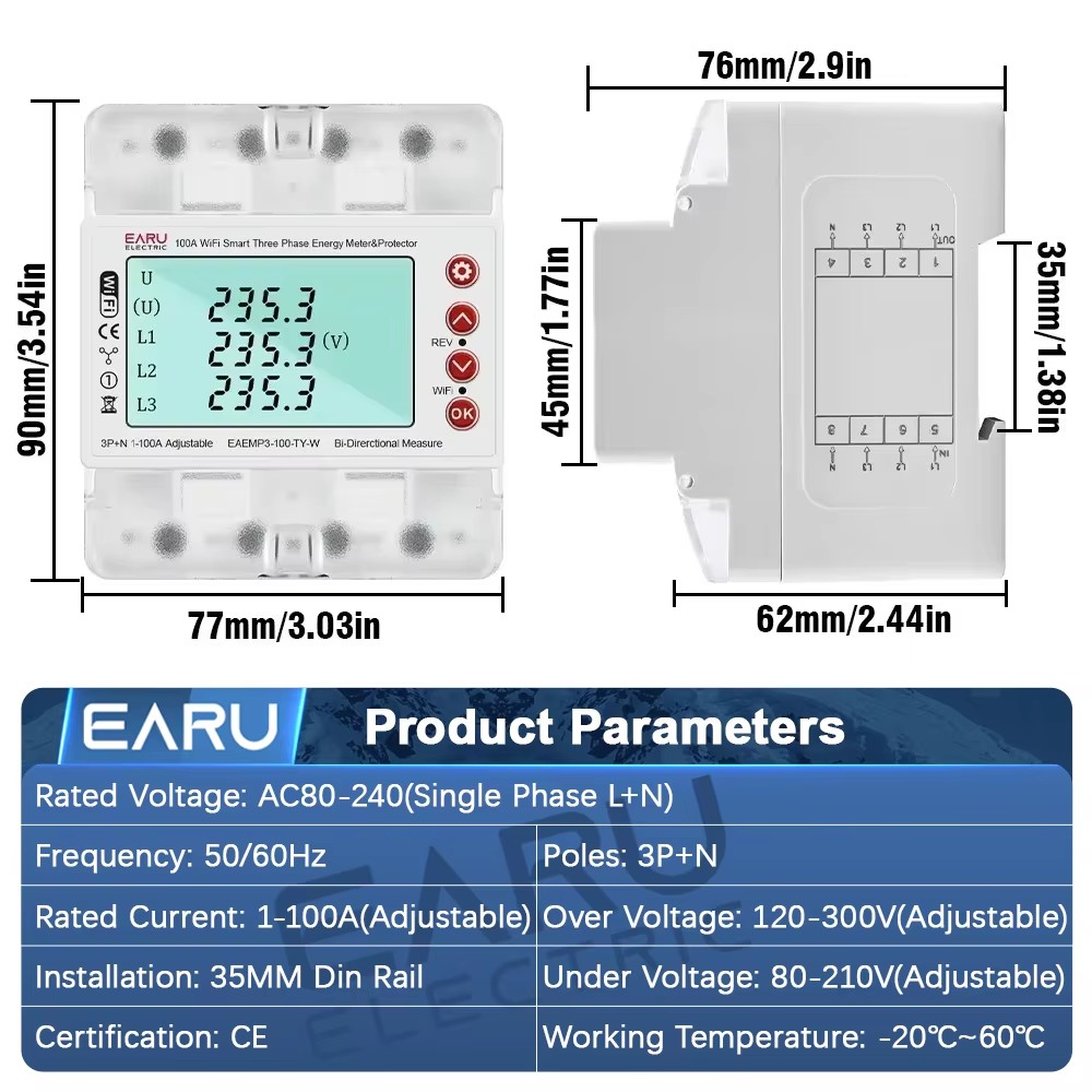 Three Phase AC380V Tuya WiFi S - огляд і ціна Energy Meter Bidirectional