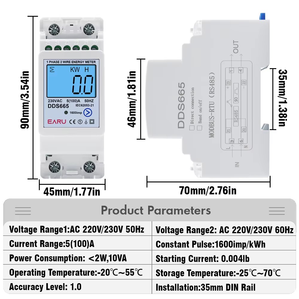 EARU AC230V 50Hz 60Hz 100A Bid - огляд і ціна Energy Meter Bidirectional