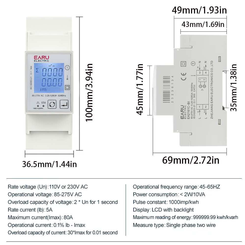 EARU AC 110V 220V 50/60Hz 80A  - огляд і ціна Energy Meter Bidirectional